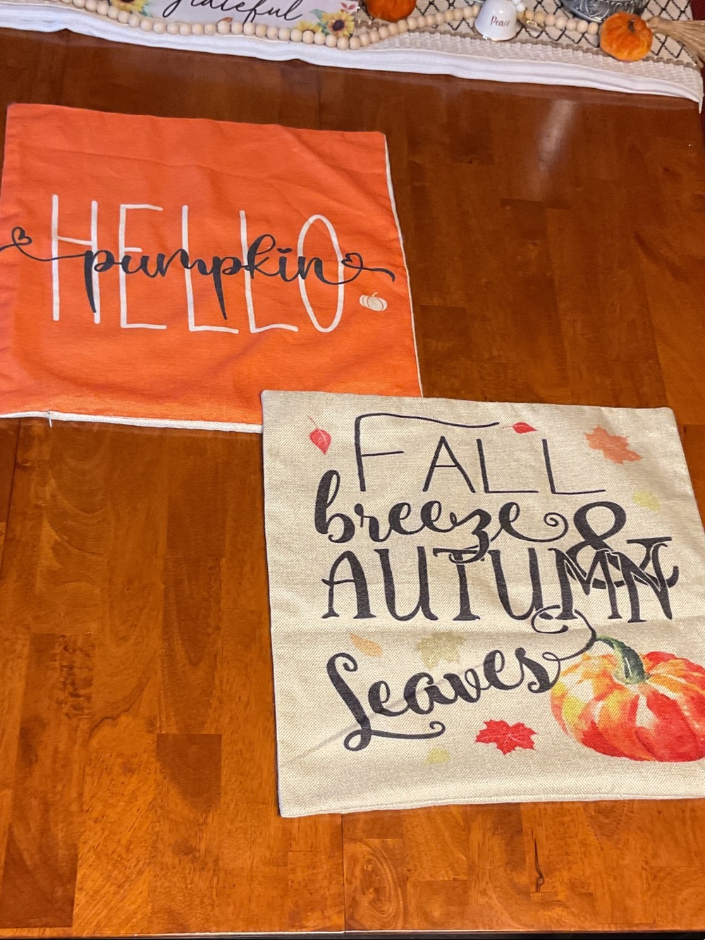 Hello Pumpkin & Fall Autumn Leaf Decorative Pillow Covers - Orange & Cream